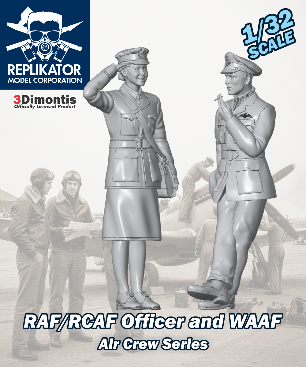 Model kit packaging for RAF/RCAF Officer and WAAF Air Crew Series by Replikator Model Corporation.