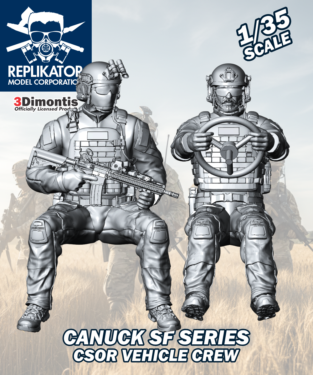 Model figures of a Canuck SF Series CSOR Vehicle Crew in 1/35 scale by Replikator Model Corporation.
