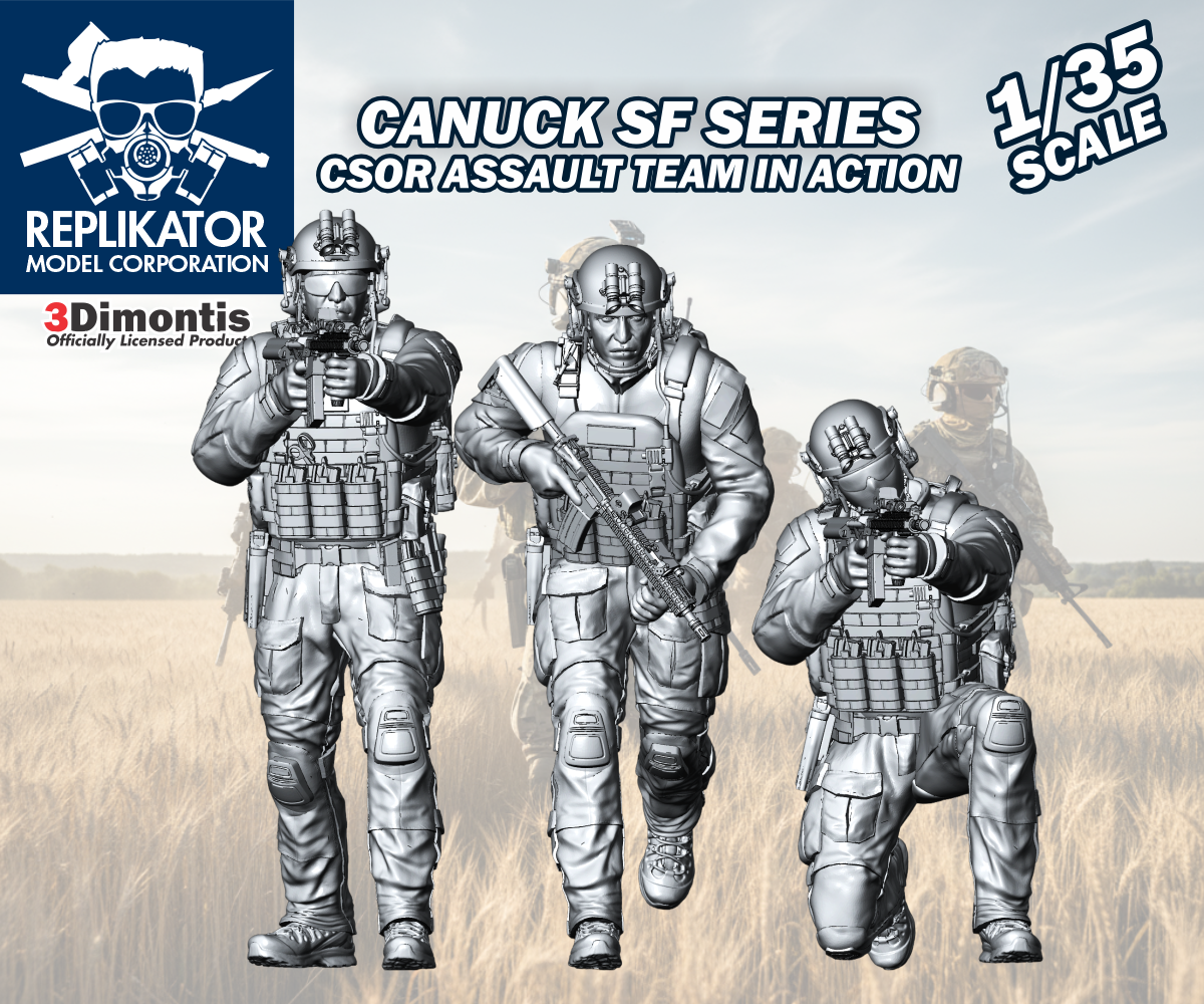 Model kit packaging for Canuck SF Series CSOR Assault Team with Replikator Model Corporation branding.