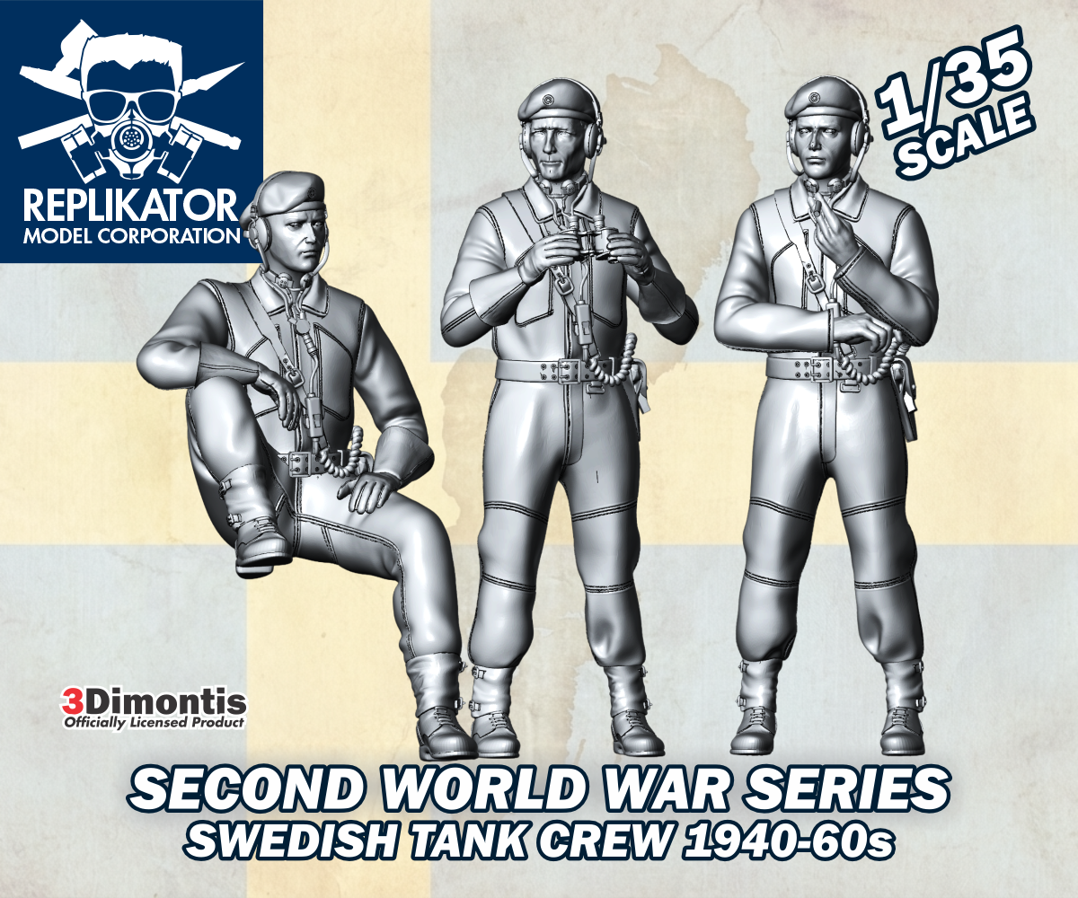 Model figures of Swedish tank crew from the Second World War series by Replikator Model Corporation.