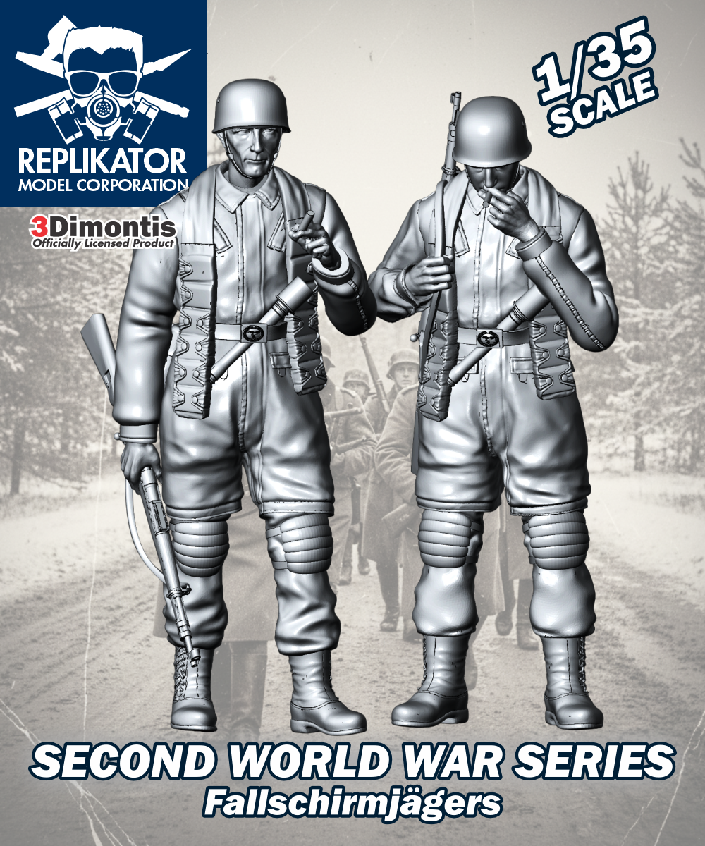 Model kit packaging for Replikator Model Corporation's 1/35 scale Second World War Fallschirmjägers figures.