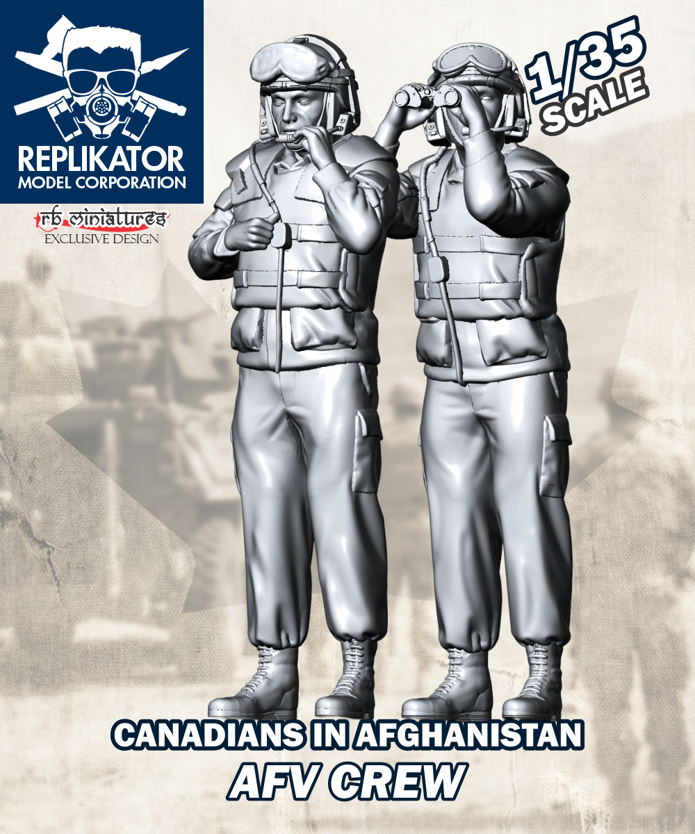 Model kit of two Canadians in Afghanistan AFV crew at 1/35 scale by Replikator Model Corporation.