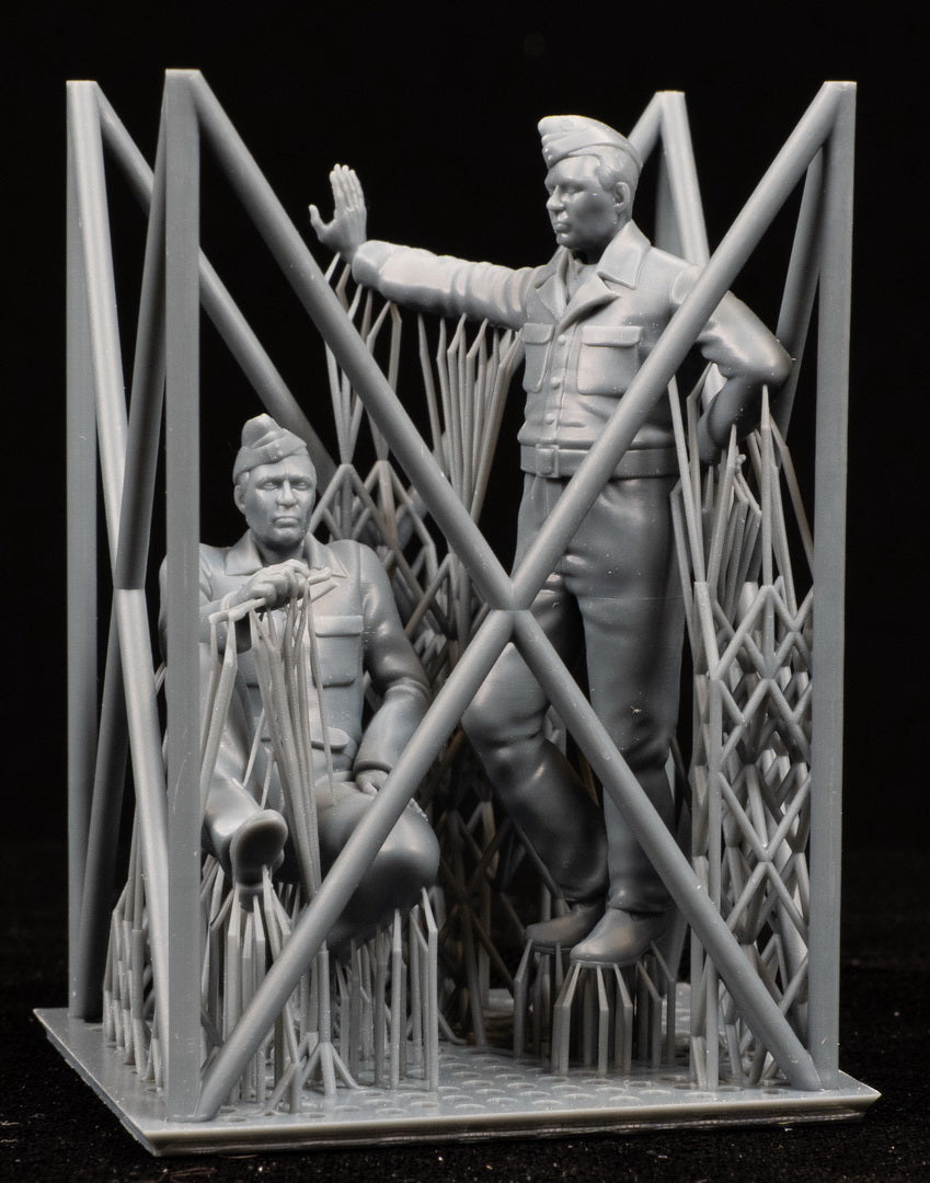 3D printed 1/32 RCAF & Commonwealth Mechanics Crew on a frame with a black background