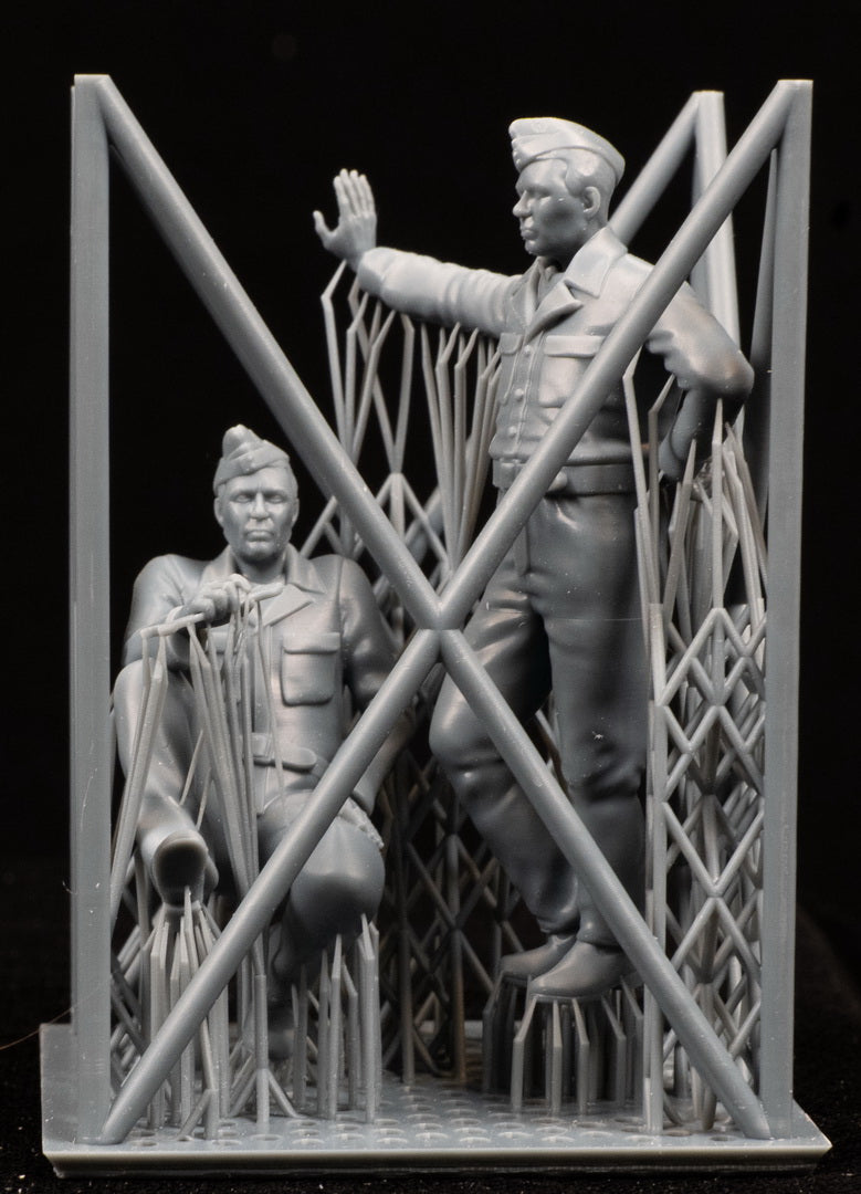 3D printed 1/32 RCAF & Commonwealth Mechanics Crew on a frame with a black background